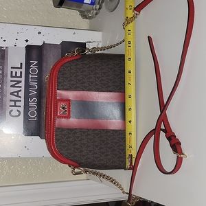 Michael kors red and brown dome crossbody bag, practically brand new